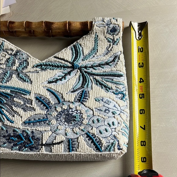 Viral Beaded Floral Bag with Bamboo Handle - Picture 3 of 13